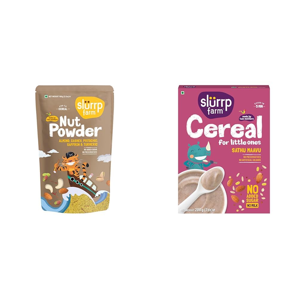 Slurrp Farm NO Added Sugar 100% Natural Nut Powder, 100 G + Slurrp Farm Sathu Maavu | 100% Natural Multigrain Health Mix with The Goodness of Ragi, Dals & Almon