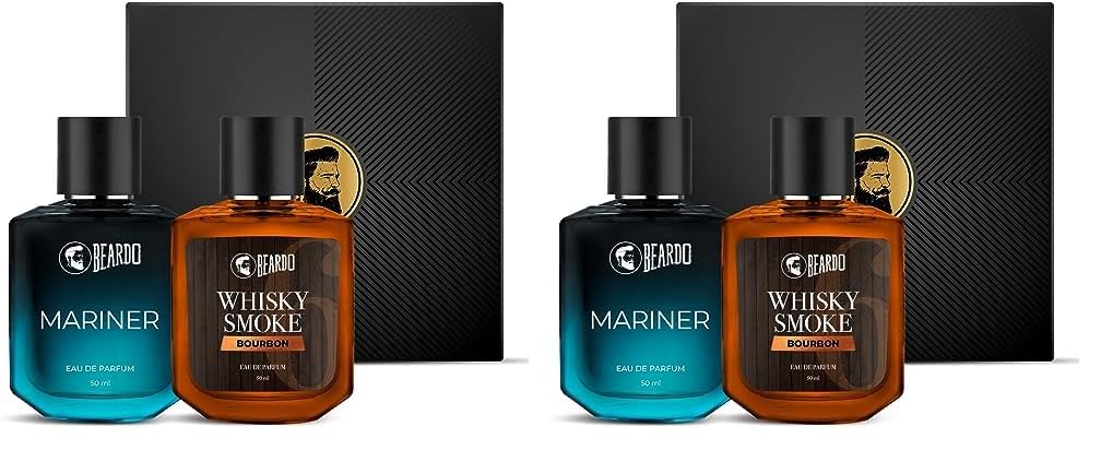 Beardo Whisky Smoke Bourbon Perfume 50ml & Mariner Perfume 50ml Combo | Long Lasting Perfume For Men | Oriental, Woody, Leathery | Fresh, Aqua Notes | Gift Set | Valentines day gift for husband | Gift for boyfriend | Gift for Men