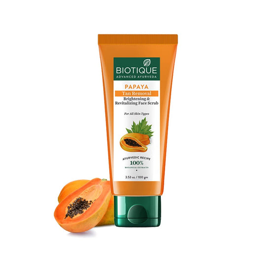 Biotique Papaya Tan Removal Brightening & Revitalizing Face Scrub | Gentle Exfoliation | Smooth and Clear Complexation | 100% Botanical Extracts| Suitable for All Skin Types | 100g (Pack of 3)