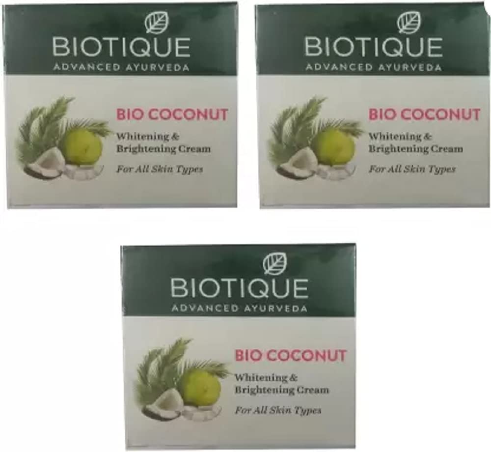 Biotique Bio Coconut Whitening and Brightening Cream for All Skin Types, 50g (Pack of 3)