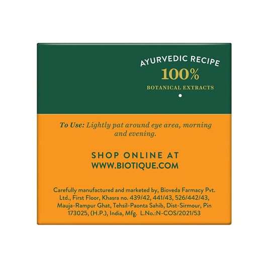 Biotique Almond Anti-Ageing Eye Cream| Ayurvedic and Organically Pure| Under Eye Cream for Dark Circles| Reduces Puffiness and Wrinkles |100% Botanical Extracts| Suitable for All Skin Types | 15gm