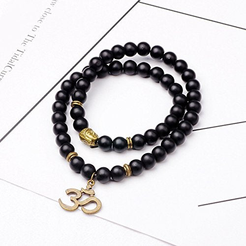 Shining Diva Fashion Yoga & Meditation Om Charm Buddha Reiki Beads Stylish Bracelet for Men Boys Women Girls Unisex (9377b)