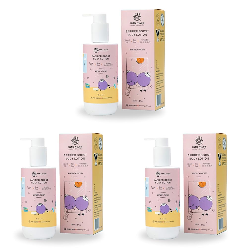 Little Rituals Barrier Boost Baby Body Lotion | Ceramide, Coconut Milk, Gotu Kola | Natural, Organic, Dermat Tested, Swiss Technology | Made Safe | Moisturizing & Nourishing | 250 ml (Pack of 3)