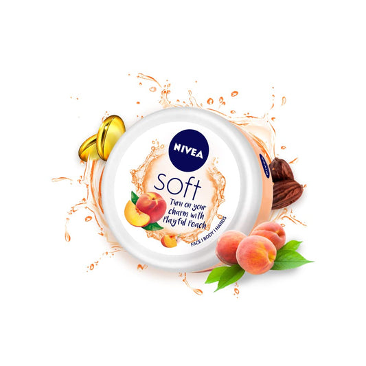 Nivea Soft Playful Peach, Light Moisturizer Cream For Face, Hands And Body200 Ml & Nivea Soft Berry Blossom, Light Moisturizer For Face, Hand & Body, 100ml