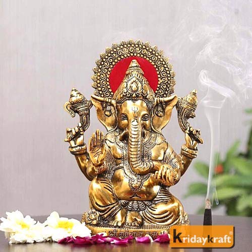 KridayKraft Prince Home Decor & Gifts White Metal Silver Plated Ganesh Showpiece Idol for Home Decor and Gift Purpose