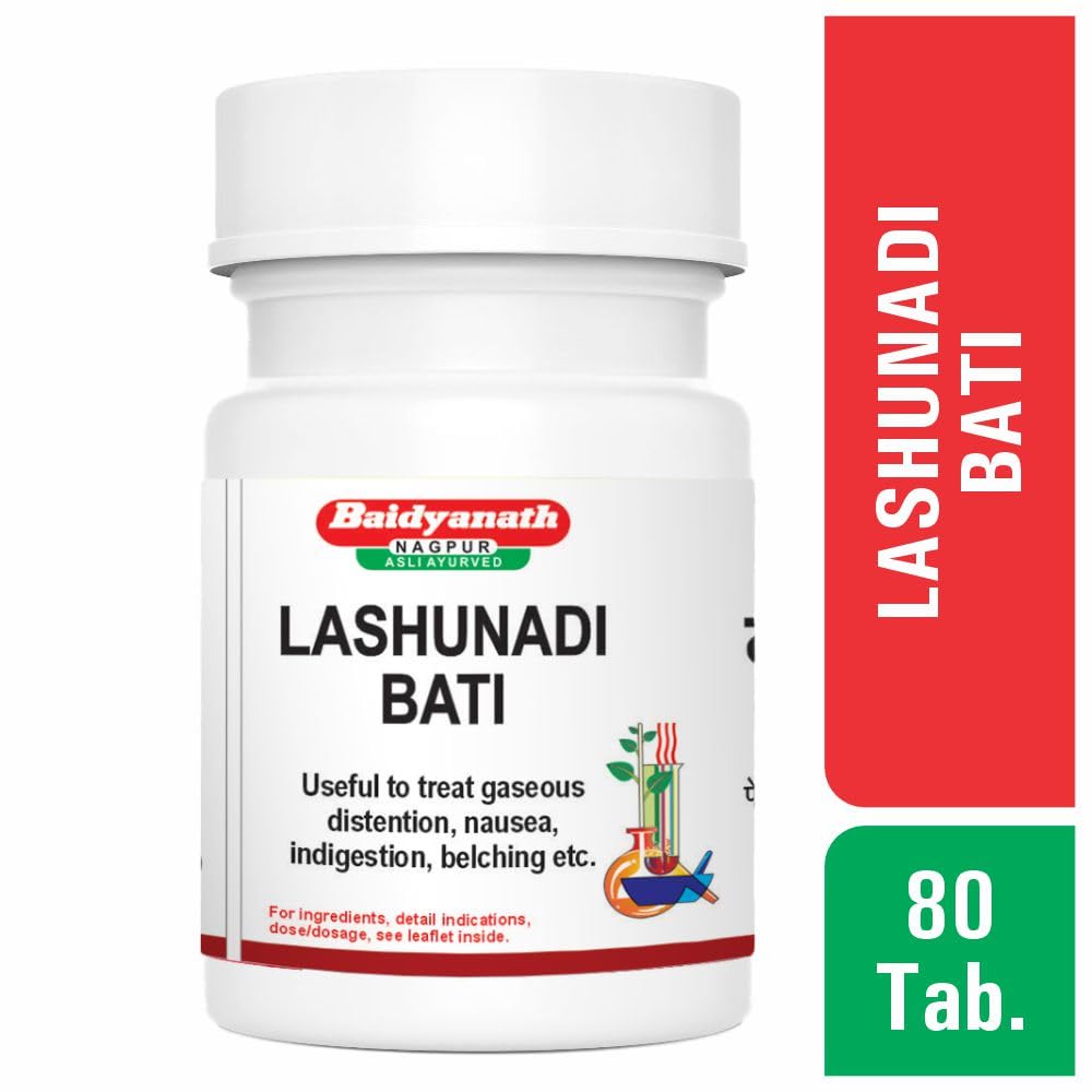 Baidyanath Asli Ayurved Lashunadi Bati | Supports Digestive Health | Relieves Indigestion & Gas | Ayurvedic Herbal Tablets - 80 Tablets (Pack of 2)