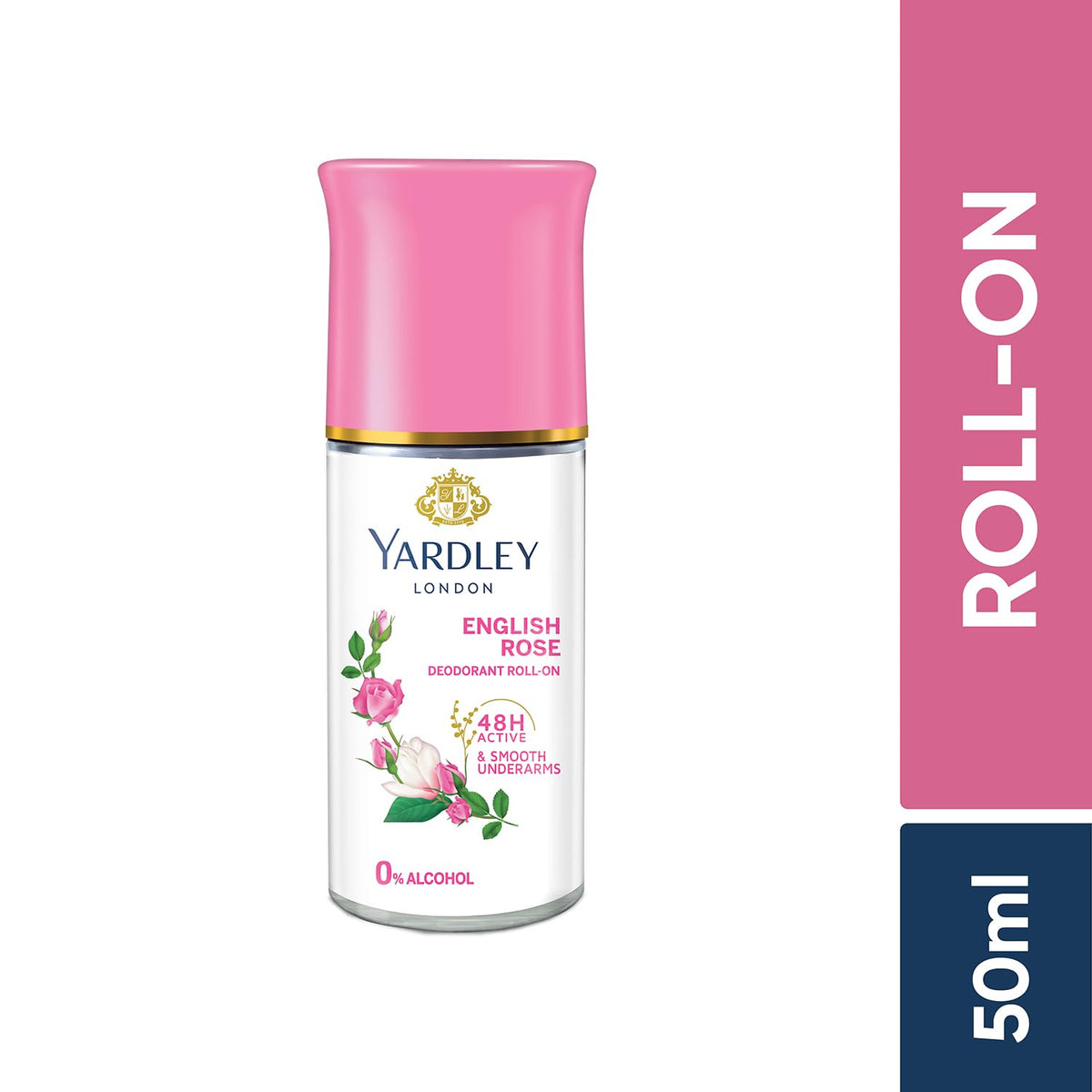 Yardley London English Rose Underarm Deodorant Roll On | With Licorirce Extract & Floral Extracts | Smooth & Eventoned Underarms | 48 H Long Lasting Floral Scent| 0% Alcohol & Dermat Approved | For Women | 50ml