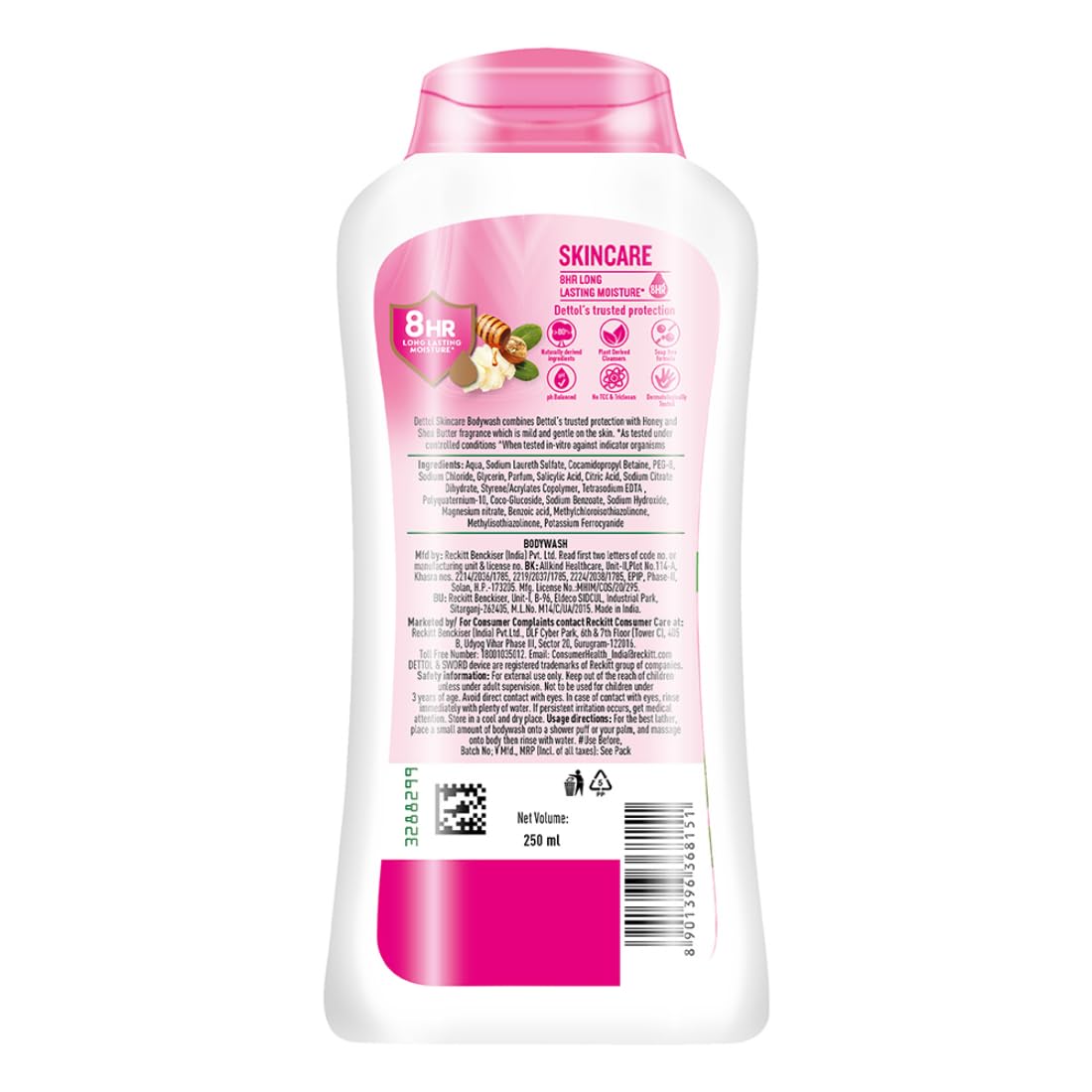 Dettol Body Wash and Shower Gel for Women and Men, Skincare- 250ml (Pack of 2) | Soap-Free Bodywash | 8h Moisturization