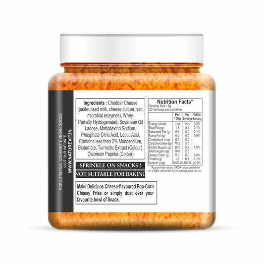 NatureVit Cheddar Cheese Powder, 250g | Cheddar Cheese Powder For Popcorn | Pizza Masala Powder | French Fries & Pasta Masala | Vegan Cheese Powder | Cheese Powder For Makhana