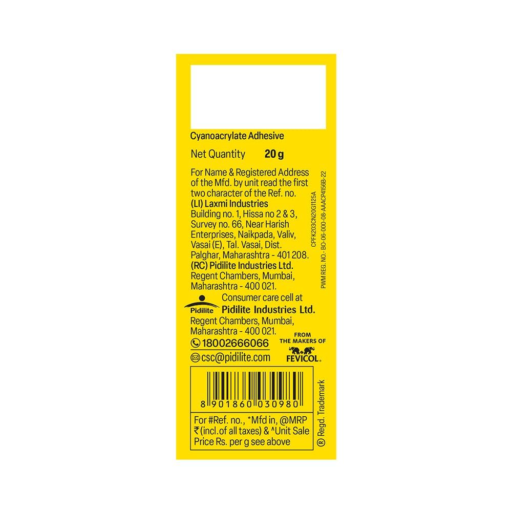 Pidilite FEVIKWIK 203 Instant Bonding Strong Super Glue – 20g | Low Viscosity Cyanoacrylate Adhesive with Precision Nozzle & Anti-Clog Cap