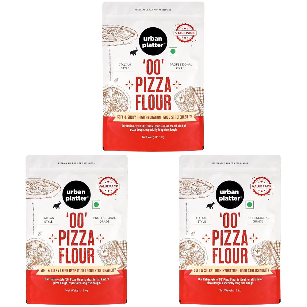 Urban Platter '00' Pizza Flour, 1kg (Superfine Durum Wheat for Soft & Stretchy Dough | Professional-Grade | Maida-Free | Perfect for Homemade Pizza) (Pack of 3)