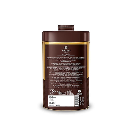 Yardley London Gold Deodorizing Talc| Fresh Woody Scent| Masculine Fragrance| Body Talc for Men| 250g