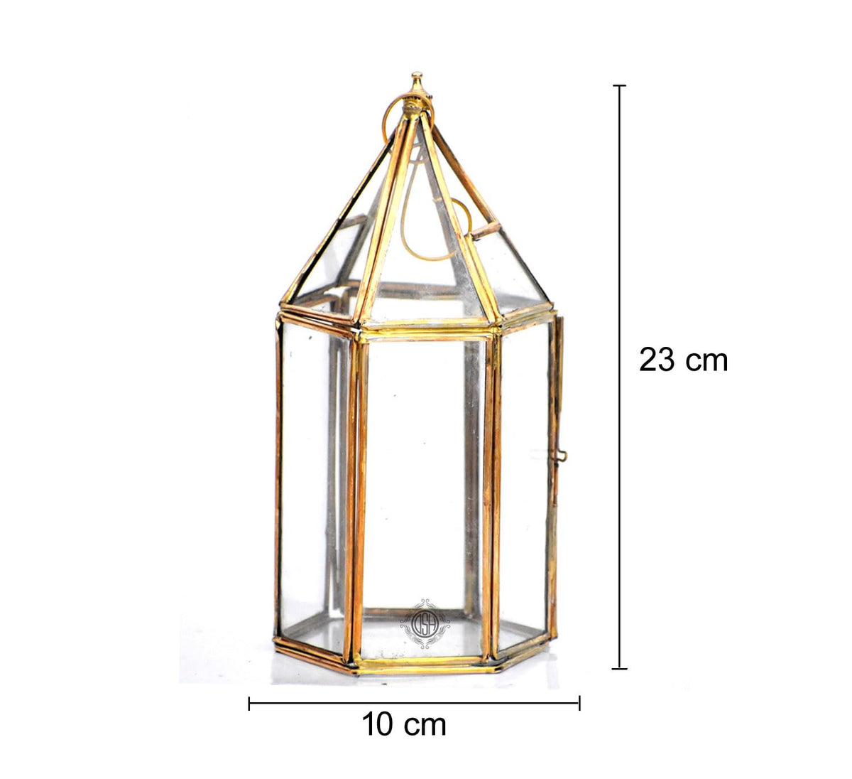DSH Brass Diya for Pooja with Glass Cover Lantern, Decorative Brass & Glass Akhand Deepak Oil Lamp,Tea Light Holder Lantern for Durga Pooja & Diwali (Big)
