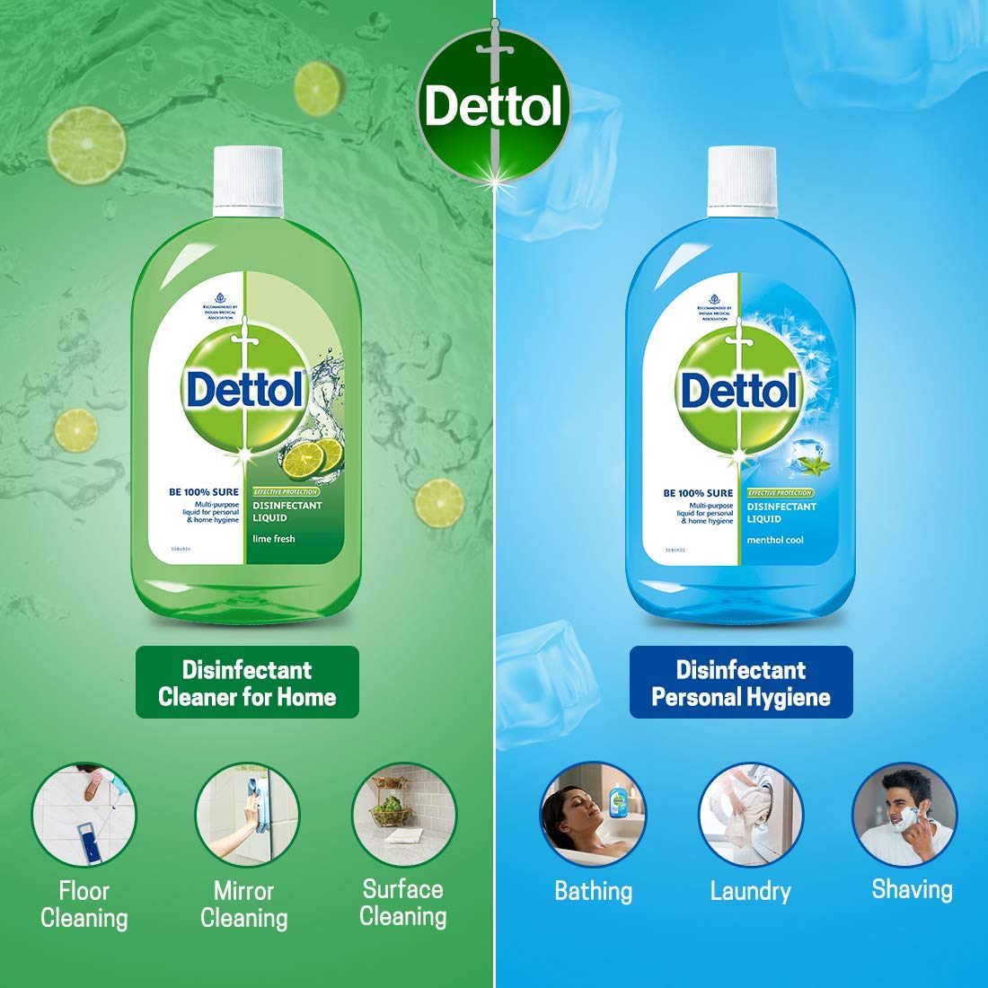 Dettol Liquid Disinfectant for Multi-Purpose Germ Protection, Menthol Cool, 200 ml (Pack of 2)