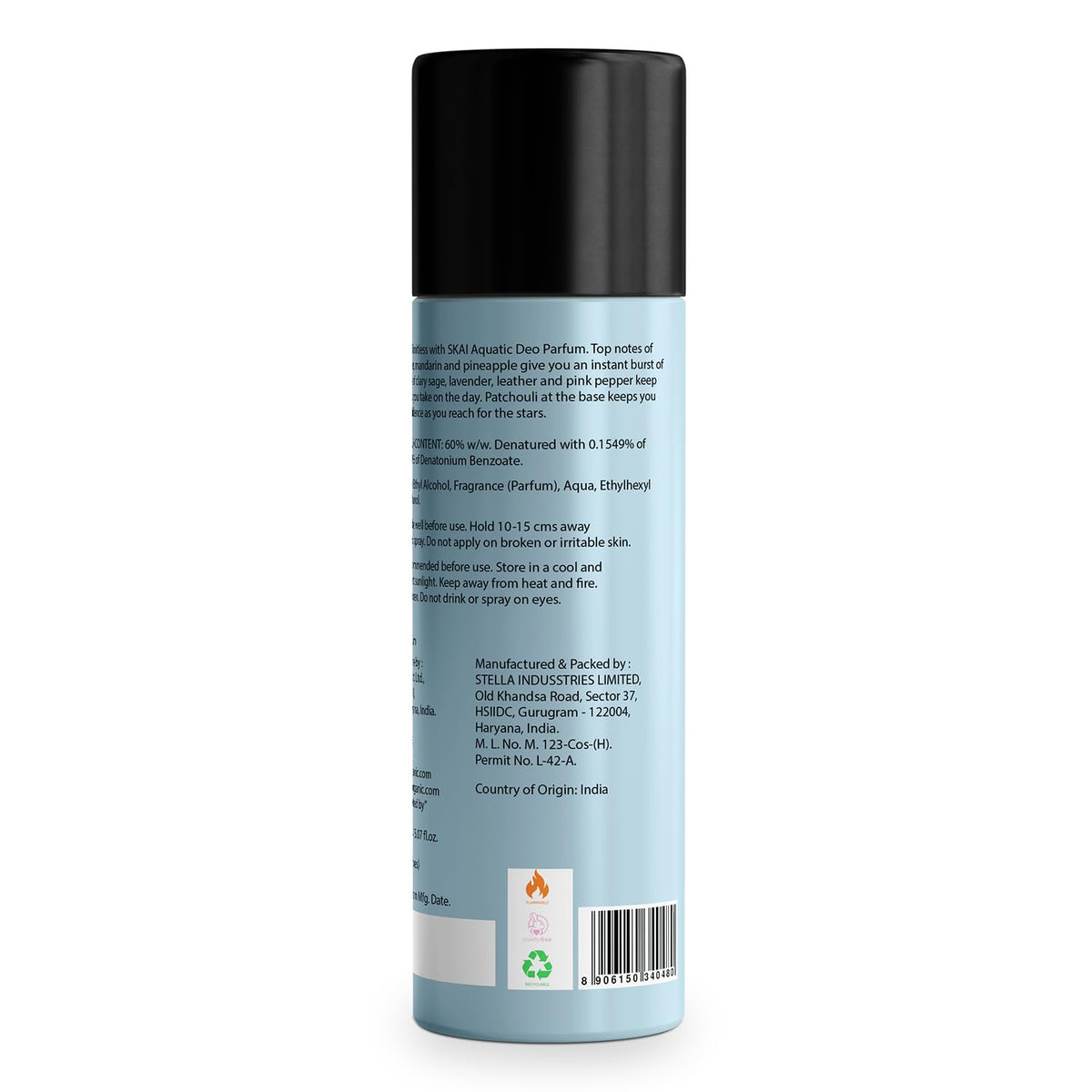 Bella Vita Luxury SKAI AQUATIC No Gas Deodorant Body Parfum For Men with Bergamot, Pineapple, Lavender | Aquatic & Fresh Fragrance Musky & Premium & Long Lasting Body Perfume DEO 150 ML
