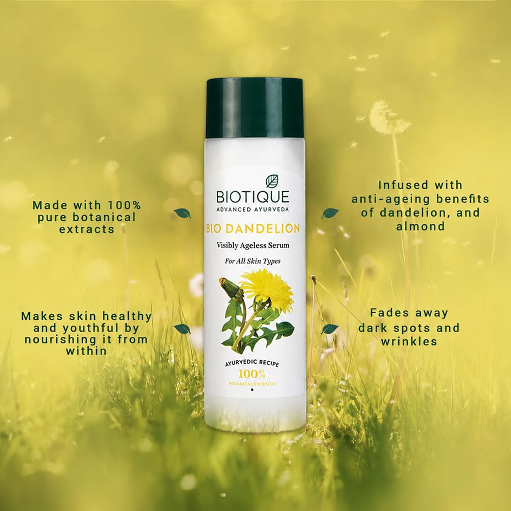 Biotique Dandelion Youth Anti-Ageing Serum| Ayurvedic and Organically Pure| Anti-Ageing Serum for Men & Women| Reduces Fine Lines & Wrinkles |100% Botanical Extracts| All Skin Types | 190ml