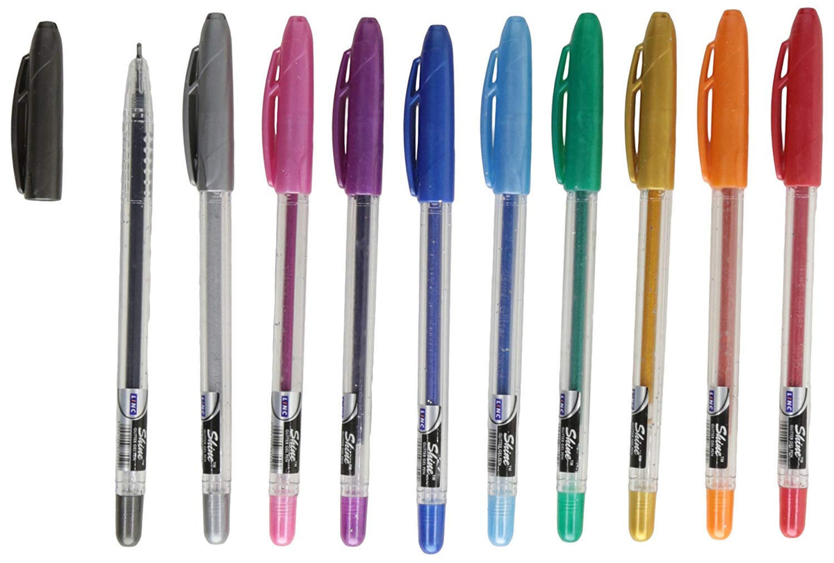 Linc Shine 1.0mm Sparkle Glitter Gel Pen | Set of 10 Ink Shades
