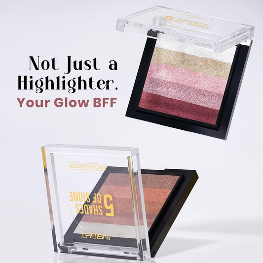 INSIGHT 5 Shades of Shine Brick Highlighter - Dubai Bling |Smooth, Blendable Texture & Radiant Finish | Travel-Friendly Makeup Palette| 12 g