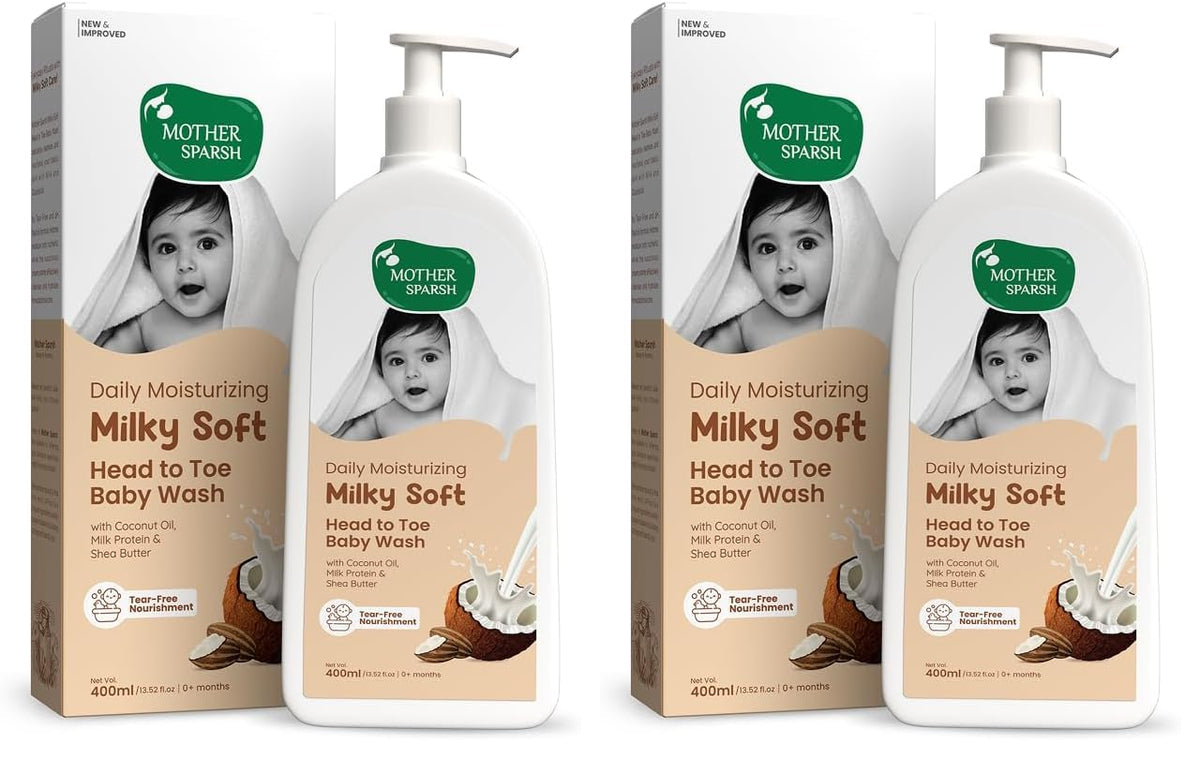 Mother Sparsh Milky Soft Head to Toe Baby Wash-400ml with Milk Protein & Shea Butter | Tear Free 2 in 1 Natural Baby Body Wash (Pack of 2)