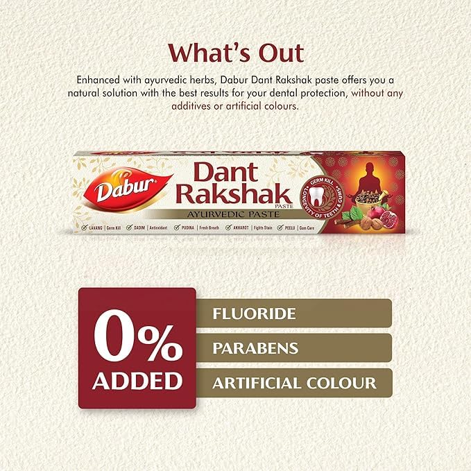 Dabur Dant Rakshak Ayurvedic Paste - 350g (175g x2) | Family Saver Pack | 32 Ayurvedic Herbs | Germ Kill | Longevity of Teeth & Gums | No Added Flourides & Parabens