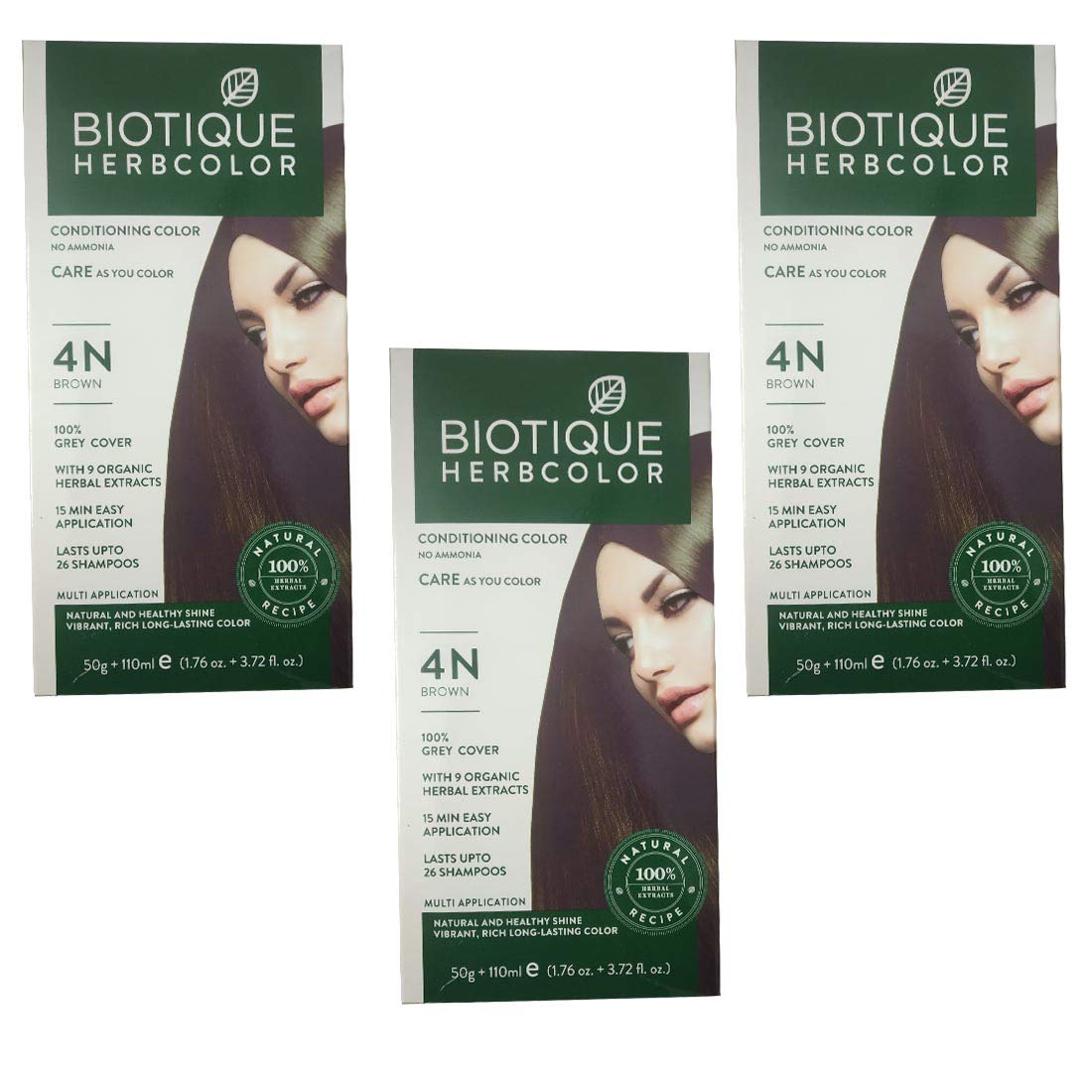 Biotique 3 Herbcolor Conditioning 4N Brown With 9 Organic Herbal Extracts,Natural Ingredients Are- Black Tea+Hibiscus+Shikakai + Calendula + Nilini + Tesu + Bhringraj + Argan Oil + Avocado Oil,1 Count