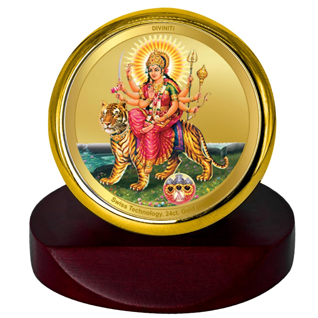 DIVINITI 24K Gold Plated Religious Car Dashboard Frame | Premium God Idol Frame for Car, Home Mandir & Office Table | Spiritual Gift, Decorative Showpiece | Durga Mata