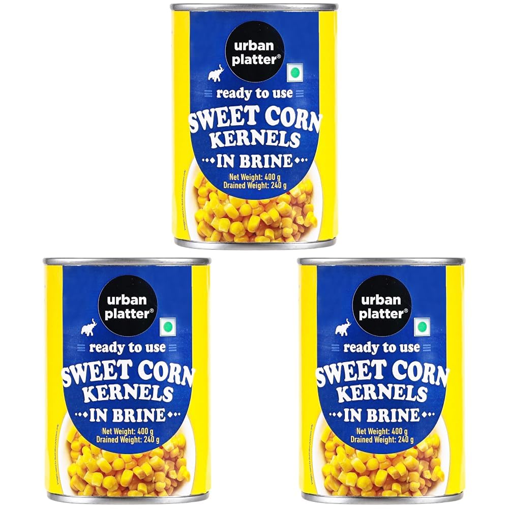 Urban Platter Ready to Use Sweet Corn Kernels in Brine, 400g (Drained Weight 240g) (Pack of 3)