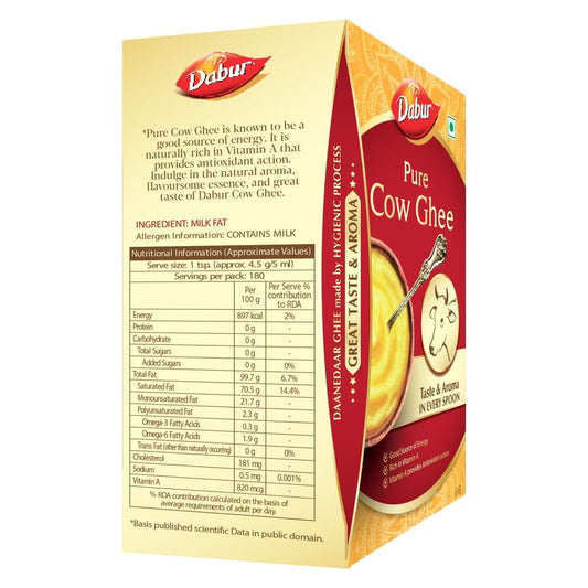 Dabur Pure Cow Ghee - 900 ML | Daanedaar with Rich Aroma | Rich in Vitamin A | Provides Energy/Source of Energy