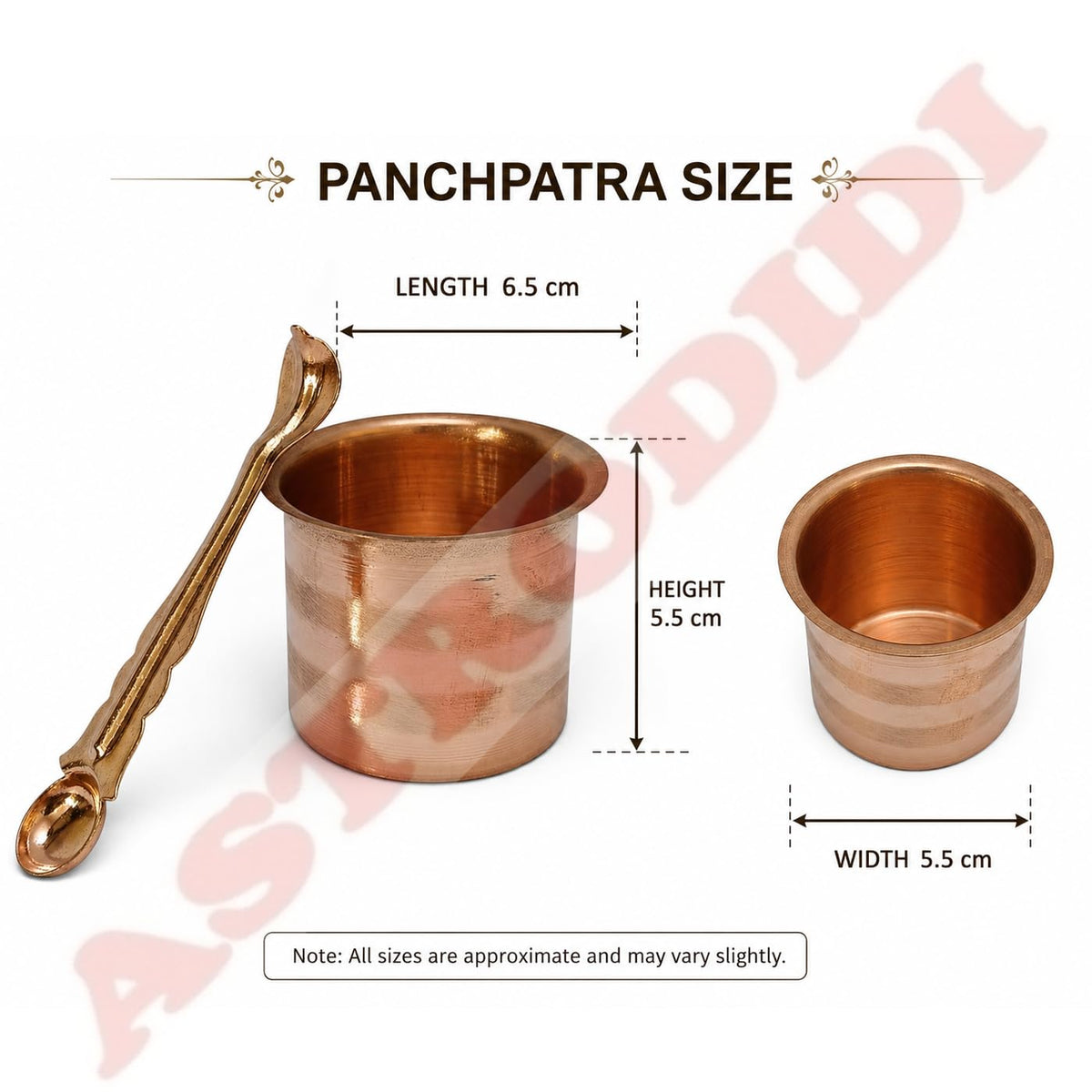 ASTRODIDI Copper Panchpatra with Achmani Pali Spoon for All Pooja Purpose Panch Patra Panchapathiram Panchapala Panchapali for Worship (Size: 6.5 X 5.5 X 5.5 cm)