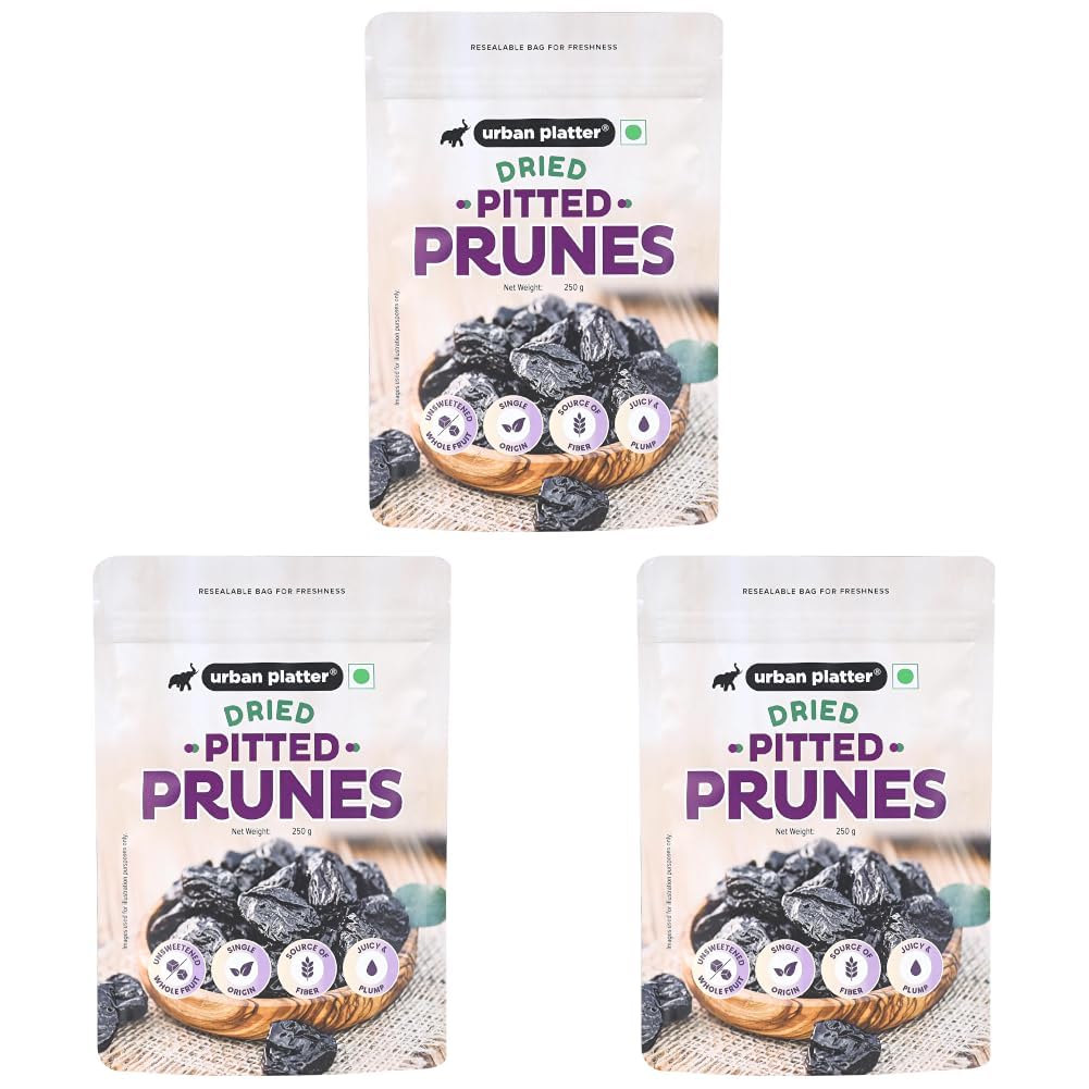 Urban Platter Pitted California Prunes, 250g (Naturally Sweet | Rich in fibre & Antioxidants | Ready-to-Eat Dried Plums) (Pack of 3)