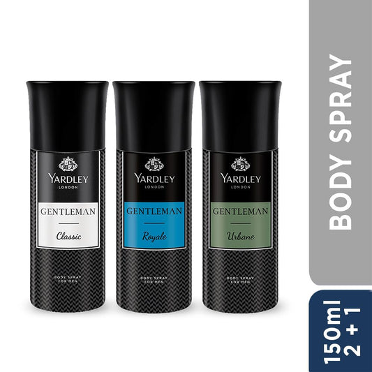 Yardley London Gentleman Range Deo Body Spray Tripack (Classic + Urbane + Royale) for Men, 150ml Each (Pack of 3)
