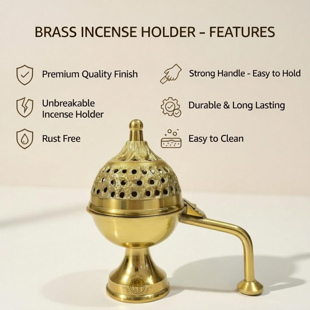 DSH CRAFTING YOUR CURIOSITY Dsh Home Purifying Brass Dhuna Loban Burner Dhooni Dhoop Dani Dhuni Brass Table Dhoop Dani Incense Burner for Loban. (Gold)