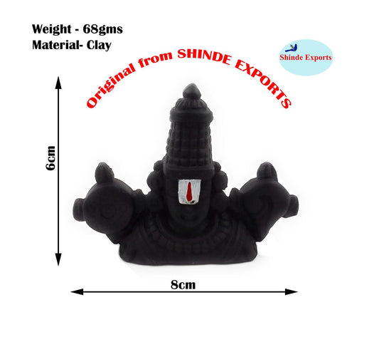 SHINDE EXPORTS Clay Govinda Idol For Car Dashboard/Balaji Murti For Car/Tirupati Balaji Murti/Balaji Statue For Pooja Room (Black 6 Cm, Fantasy)