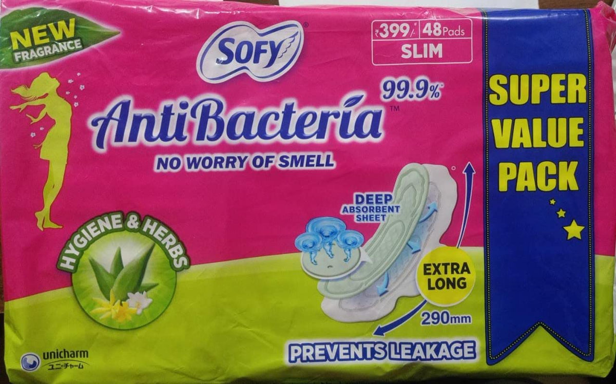 Sofy Antibacteria 99.9% Prevents Leakage No Worry About Smell 48Pads for women