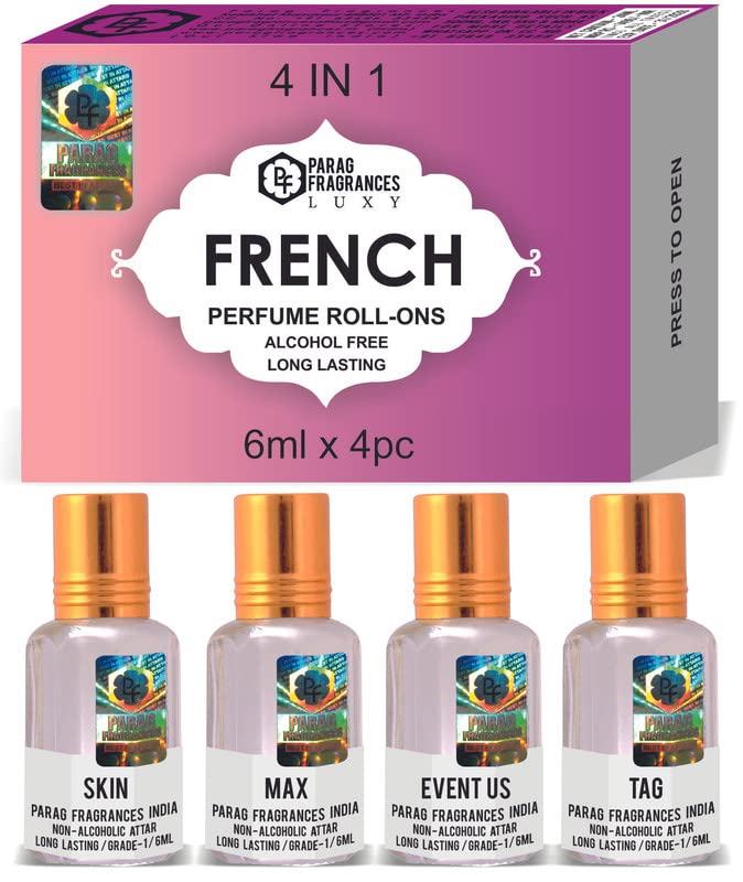 Parag fragrances Unisex Adult Top Liquid Attars Collection Of India/Alcohol Free Attar Gift Pack(French),24 Ml