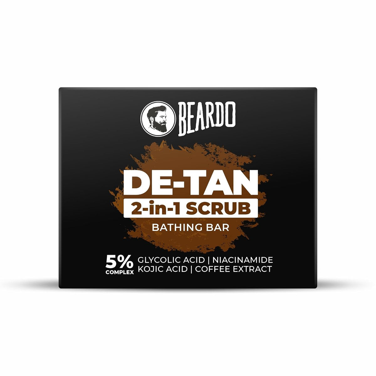 Beardo De-Tan 2-in-1 Scrub Bathing Bar for Men,75g | Dual Action Cleansing & Exfoliation | Niacinamide, Kojic Acid, Glycolic Acid & Coffee Extracts | Helps Remove Tan, Dirt & Dead Skin
