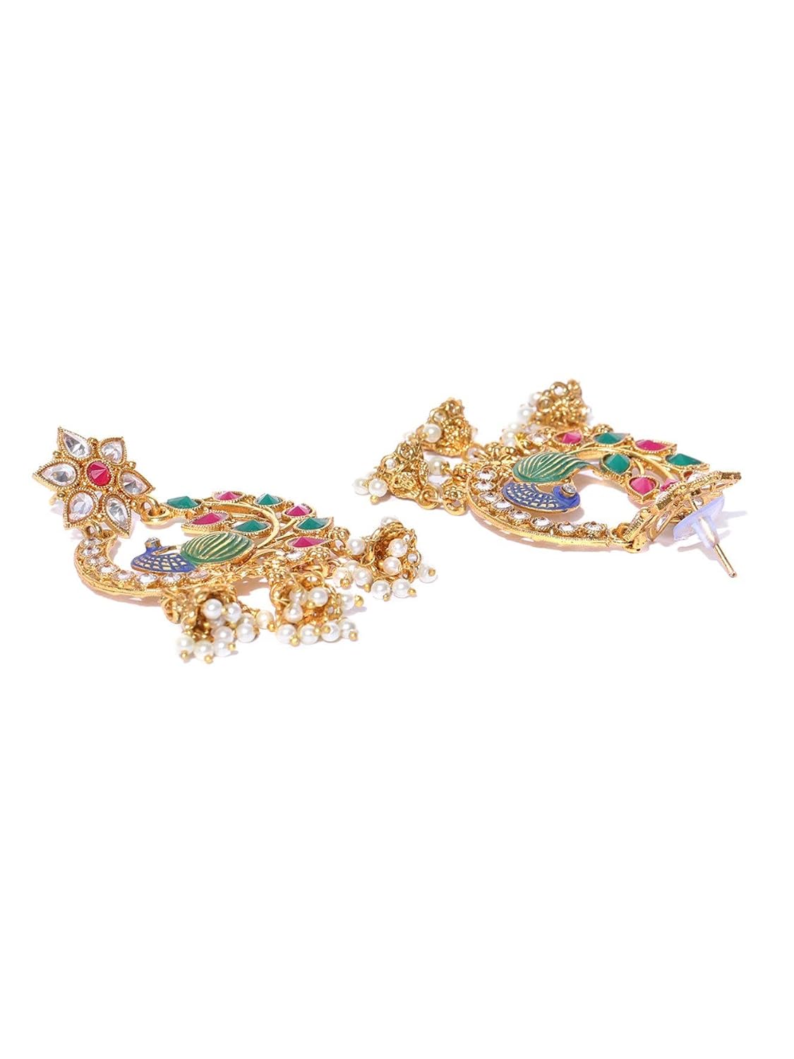 Priyaasi Gold-Plated Peacock Inspired, Meenakari Earrings in Multicolour