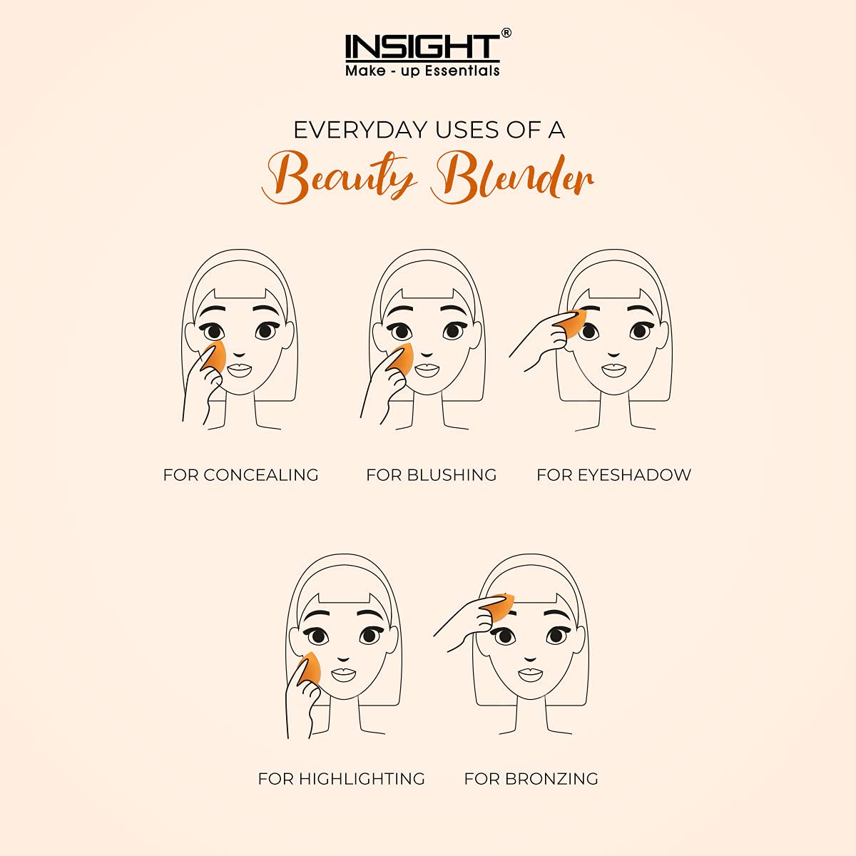 INSIGHT Beauty Blender Sponge Applicator | High-Definition Makeup Sponge for Face Makeup - Orange