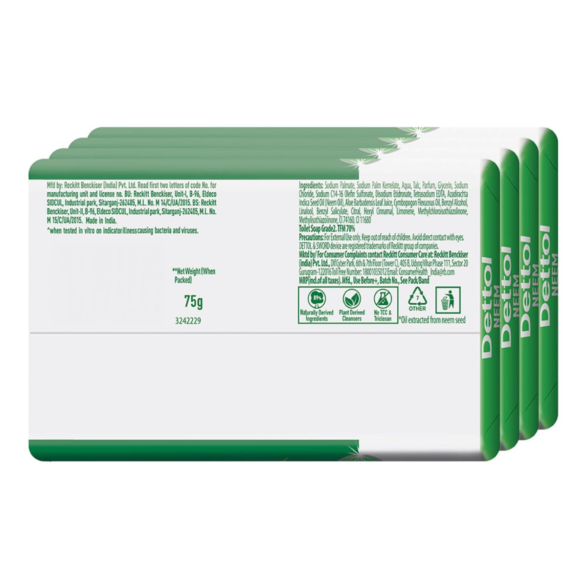 Dettol Neem Bathing Soap Bar With Pure Neem Oil, 75G , Combo Offer On Bath Soap