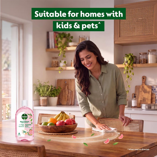 Dettol Plant-Based Disinfectant Liquid 550ml, White Peach & Grapefruit Fragrance – Kids Safe & Pet Friendly | Multi-Purpose Cleaner for Laundry & Floors | Kills 99.99% Germs