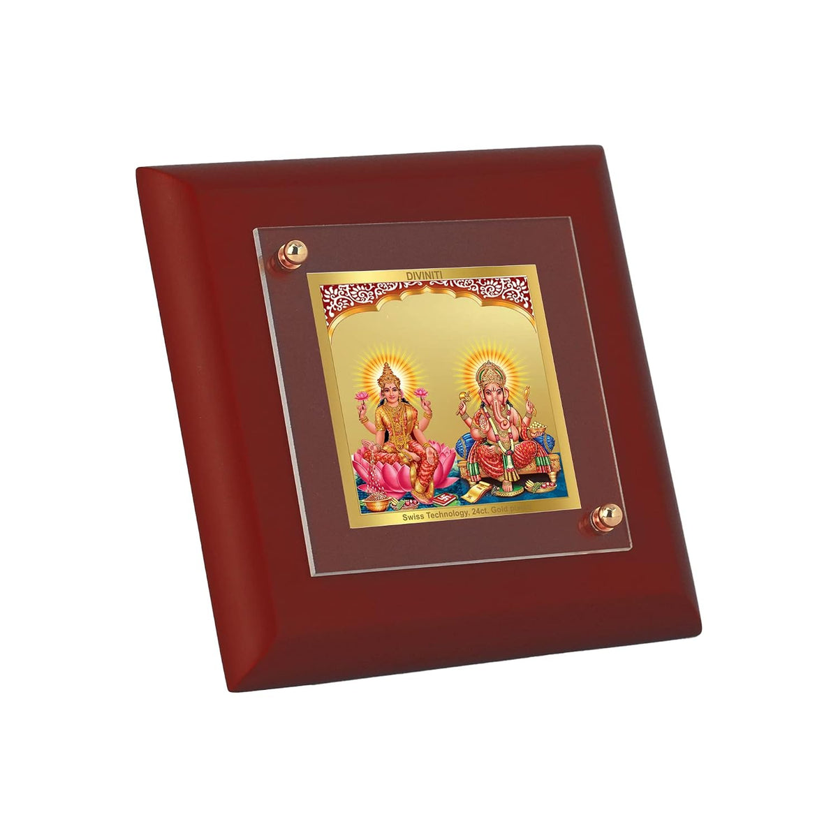 DIVINITI Maa Lakshmi & Ganesha 24K Gold Plated MDF Photo Frame|Premium Religious Table Top Frame for Home, Office & Prayer Room|Luxury Spiritual Gift Item for Housewarming Gifting|10 x 10 CM