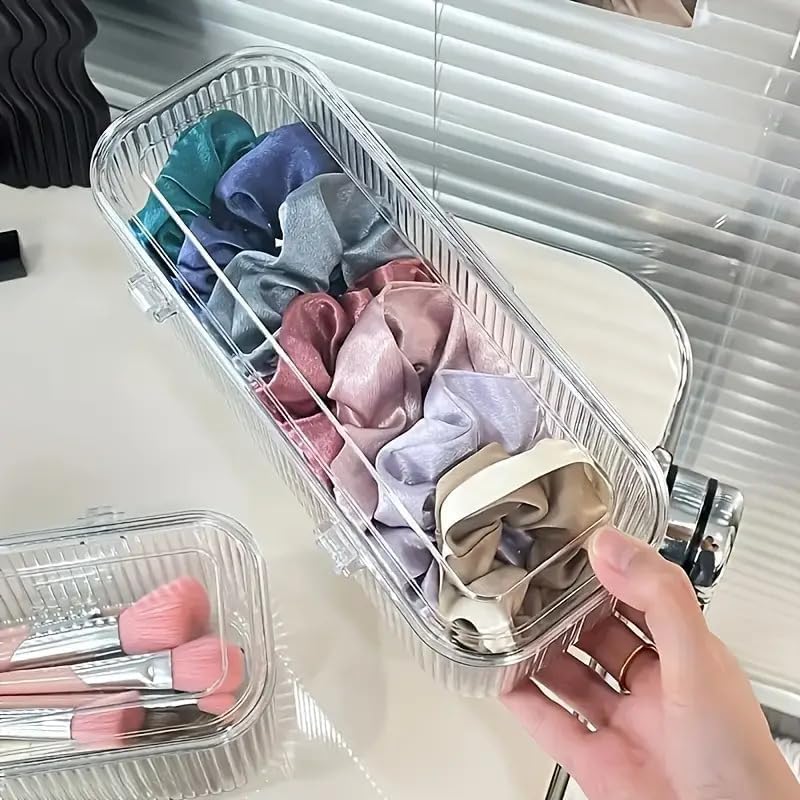 E-COSMOS® Transparent Makeup Brush Organizer Box with Lid | Dustproof Cosmetic Storage Container for Brushes, Beauty Tools & Accessories | Multipurpose Vanity & Dressing Table Organizer