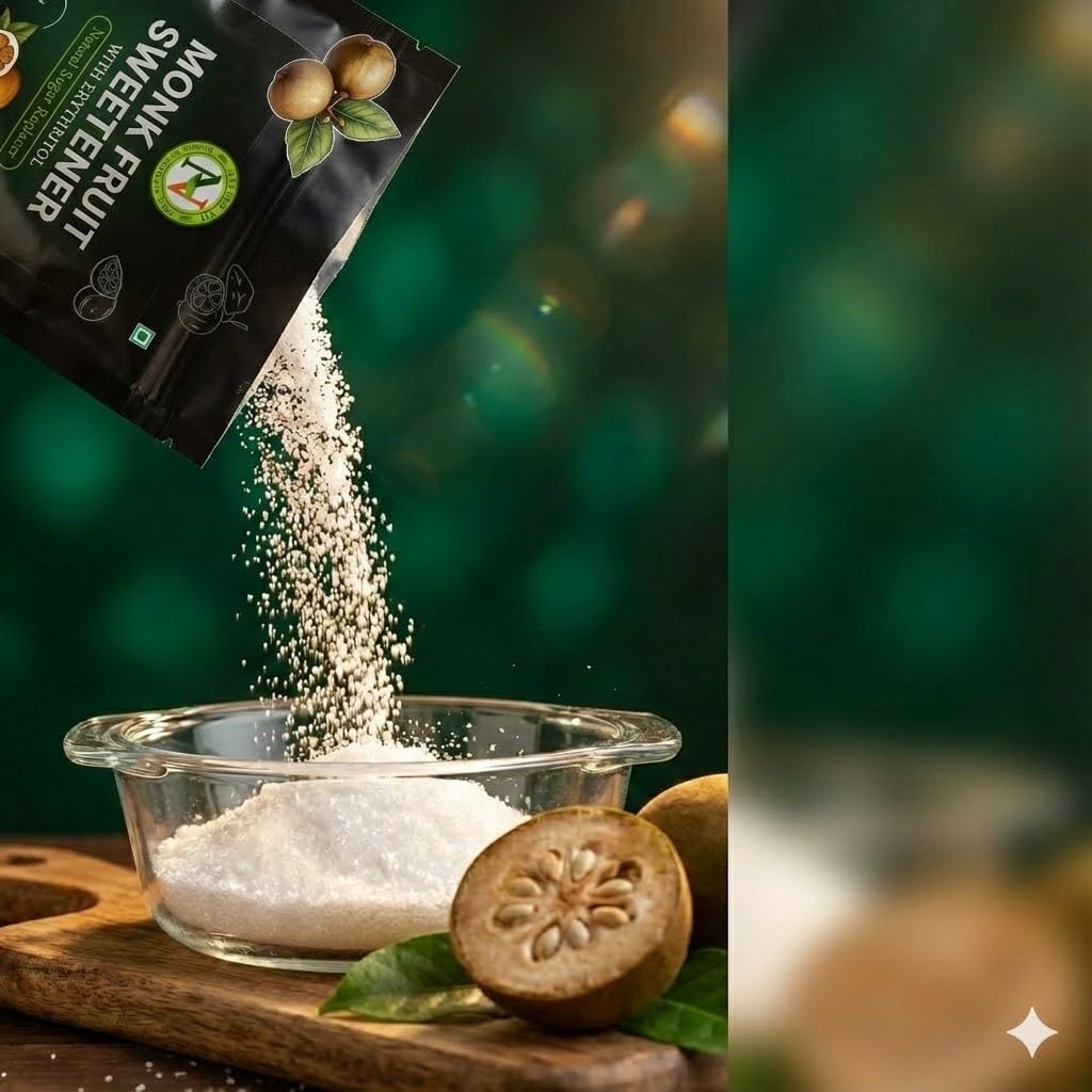 NatureVit Monk Fruit Sweetener Powder, 200g | Zero Calorie 1:1 Sugar Substitute with Erythritol | Natural Sweetener I MonkFruit Sugar Extract For Cooking & Baking