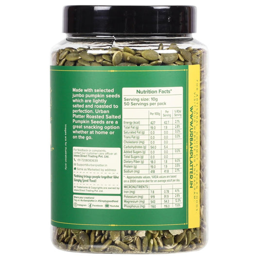 Urban Platter Roasted Pumpkin Seeds, 500g x 2 (Pepitas, Naturally Rich in Protein & Healthy Fats, Snack, Sprinkle & Bake)
