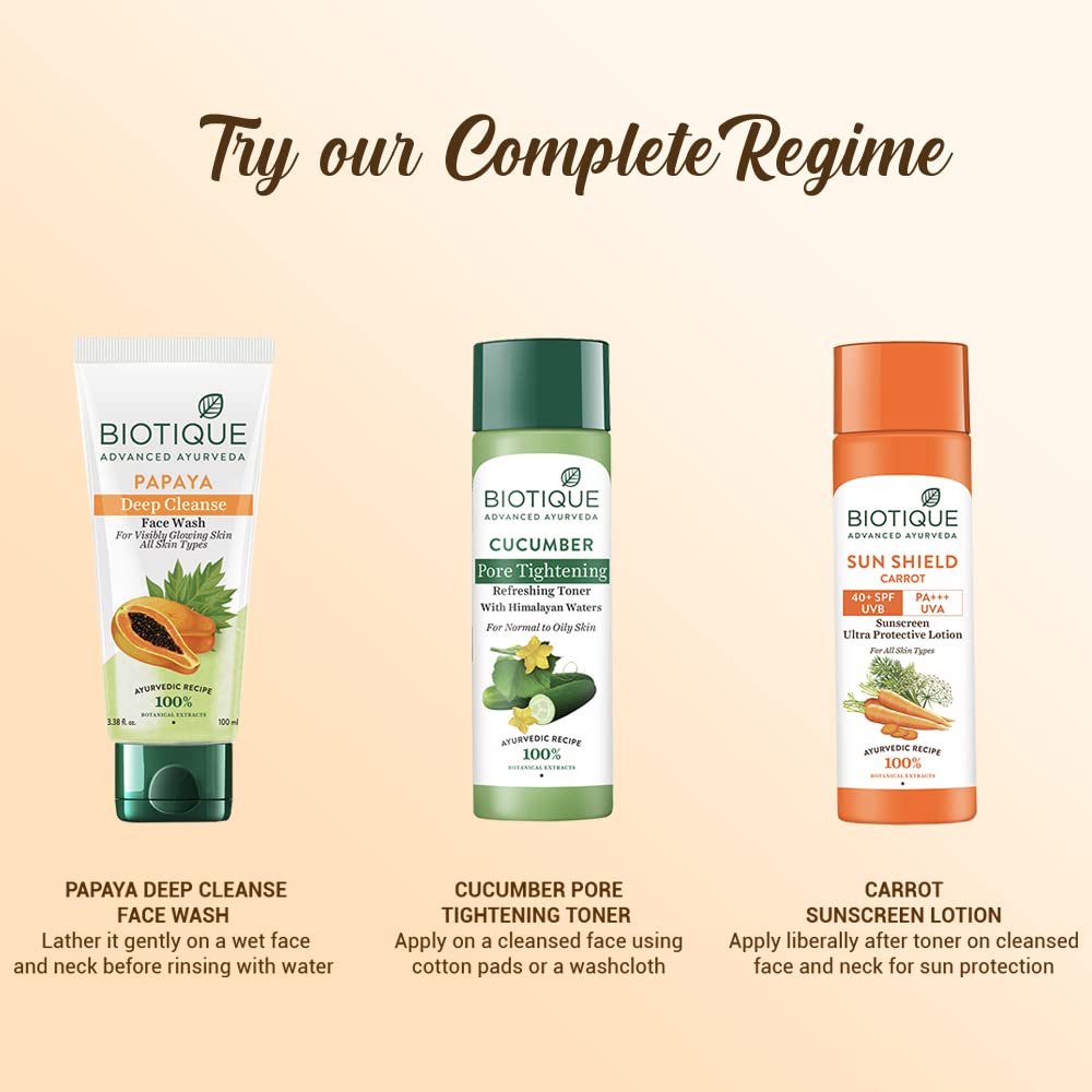 Biotique Bio Carrot Face & Body Sun Lotion | SPF 40 UVA/UVB Sunscreen | Prevents Ageing and Soothes Dry Skin| 100% Botanical Extracts | Suitable for All Skin Types | 190ml