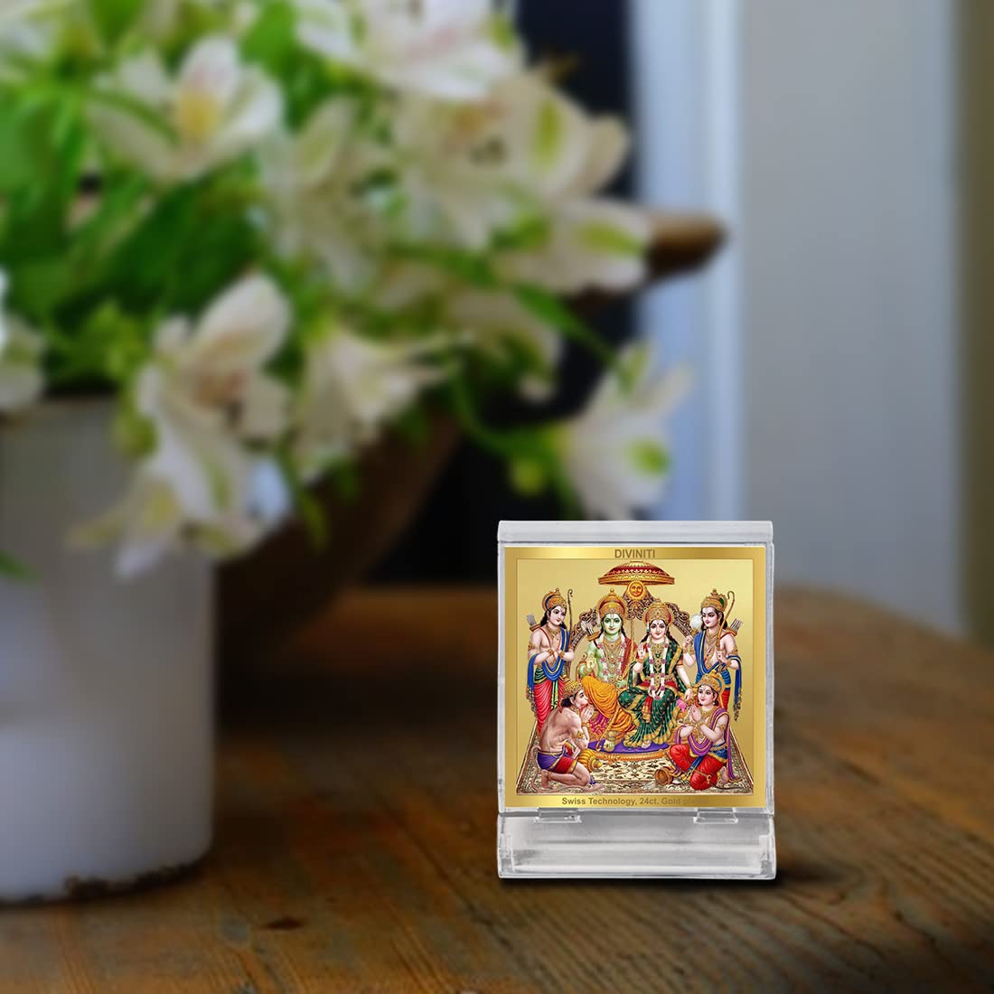 DIVINITI 24K Gold Plated Foil Ram Darbar Idol Photo Frame for Car Dashboard Table Home Office and Door Entrance Decor ACF 3A Hindu Ram bhagwan Murti for Puja and Gift Items Religious 5.8X4.8CM