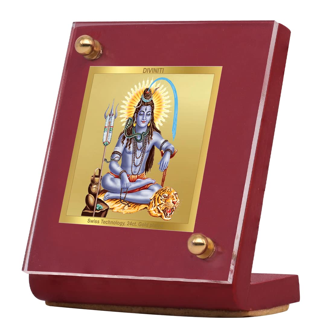 DIVINITI 24K Gold Plated Religious Car Dashboard Frame | Premium God Idol Frame for Car, Home Mandir & Office Table | Spiritual Gift, Decorative Showpiece | Shiva