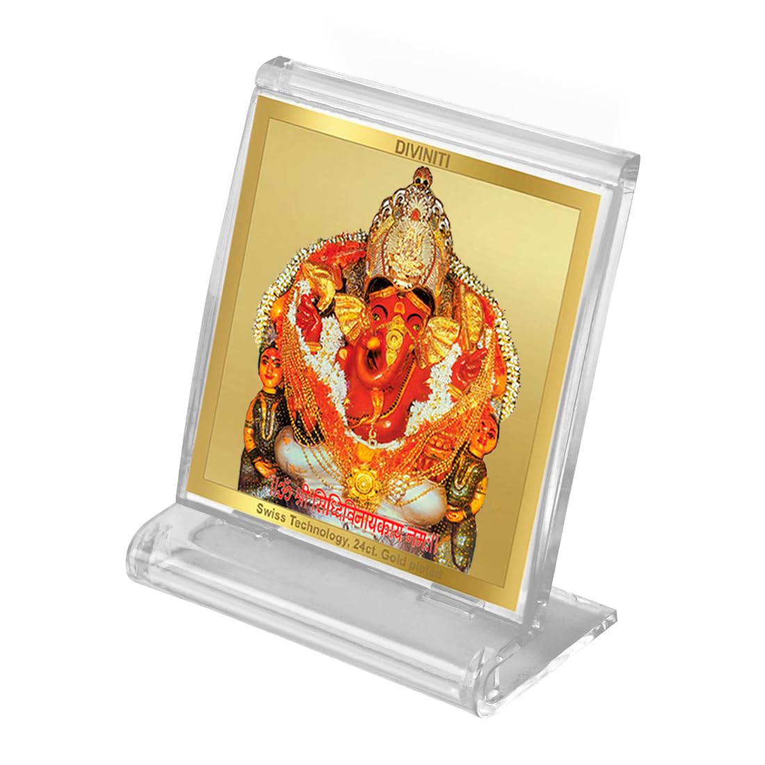 DIVINITI Shree Siddhivinayak Idol Photo Frame for Car Dashboard, Table Décor|ACF 3A ACRYLIC Frame, 24K Gold Plated Foil and |Idol for Pooja, Gifts Items (5.8X4.8 CM)