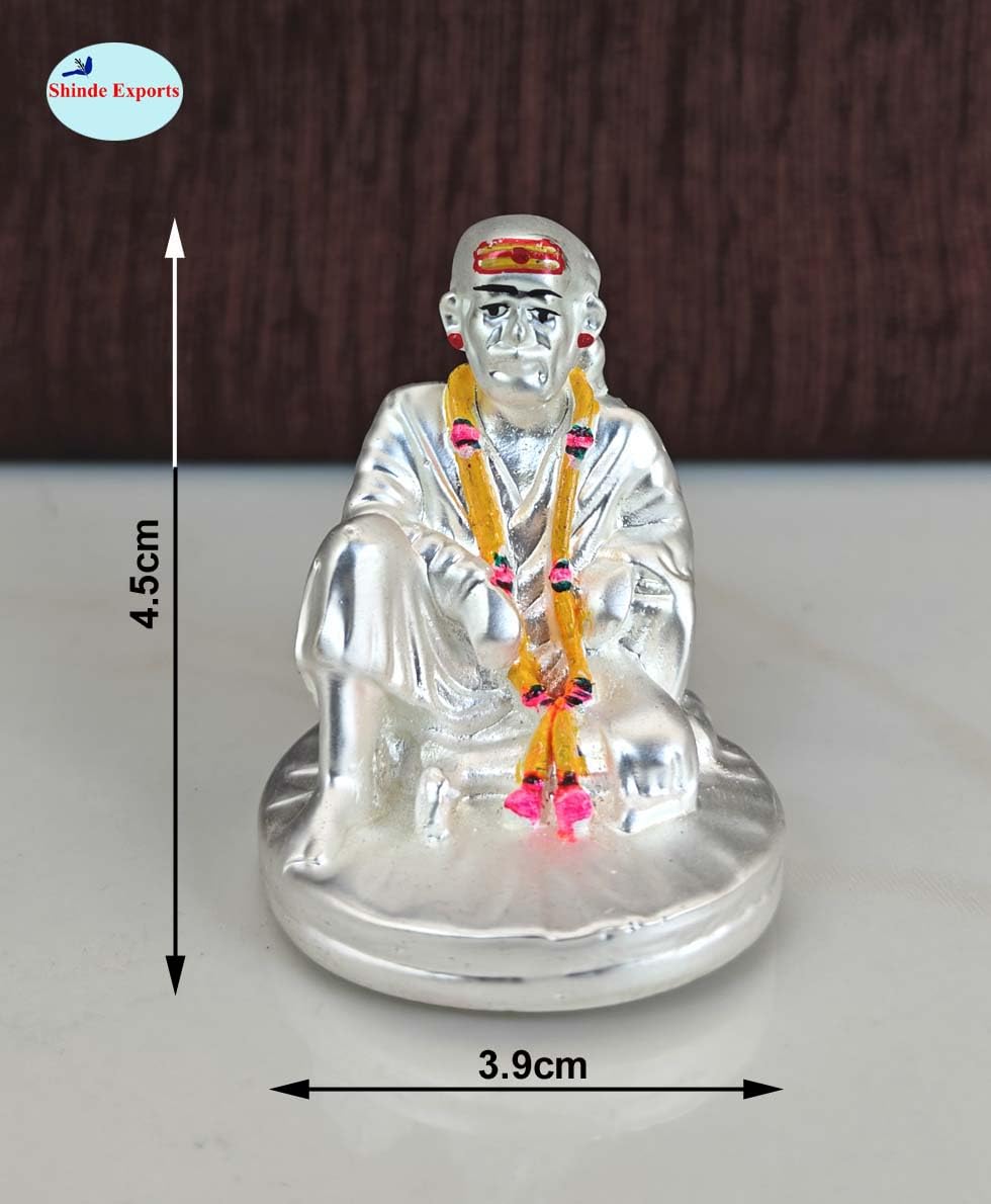 SHINDE EXPORTS Gold Silver Plated Shirdi Saibaba Marble Idol Statue Small 4.5m (Silver Plated)