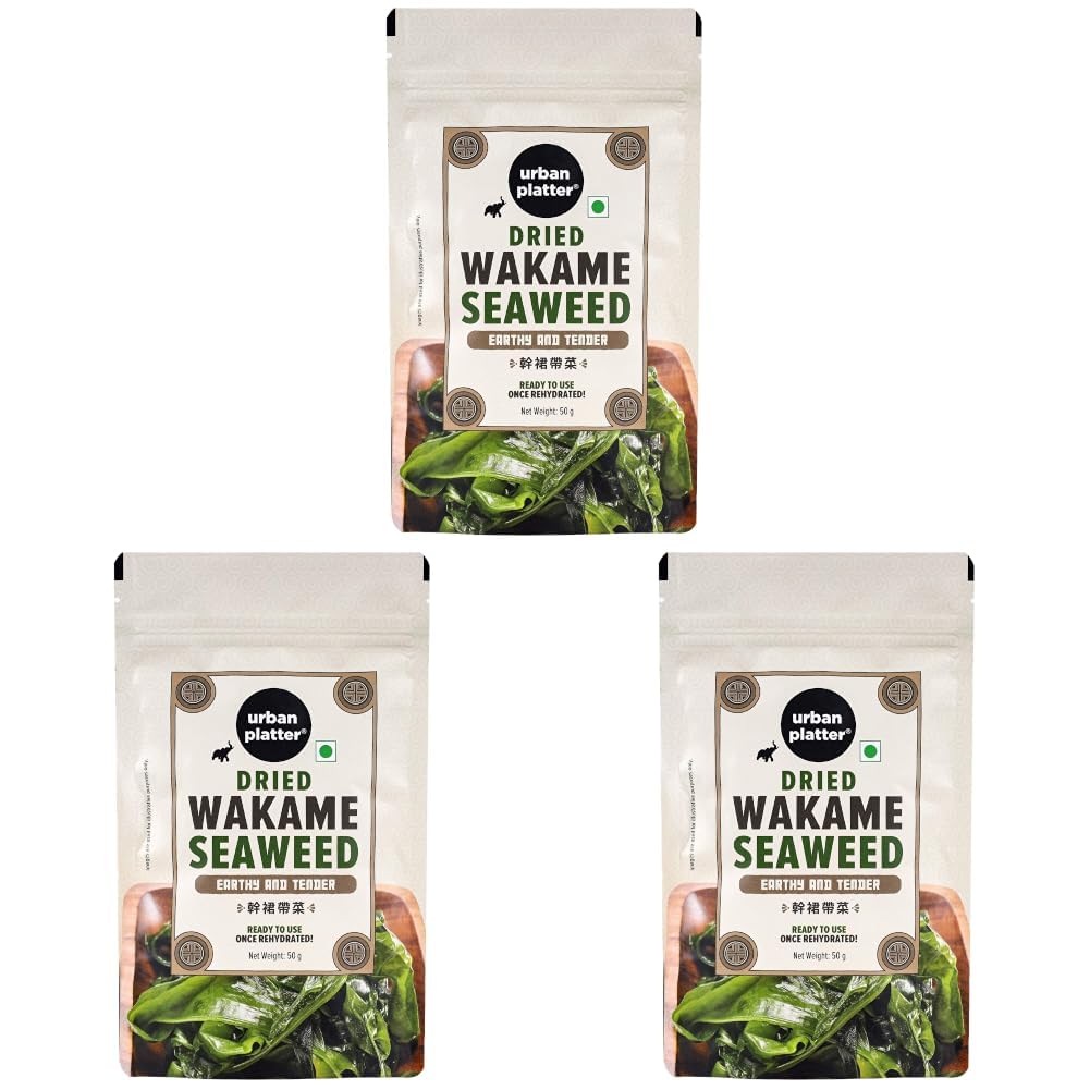 Urban Platter Dried Wakame Seaweed, 50g (Easy to Rehydrate | Mild, Umami Flavour | Asian Kitchen Essential) (Pack of 3)